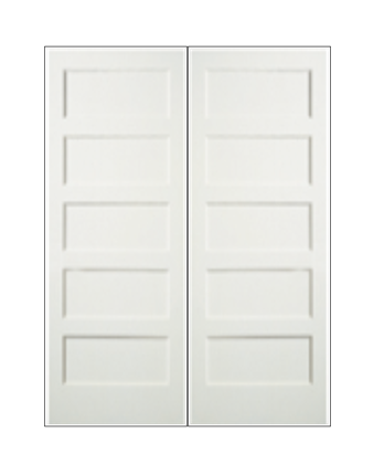 REEB Twin/Double 6'8 X 1-3/8 5 Panel Equal Primed Flat Ovolo Sticking Interior Prehung Door PR8055